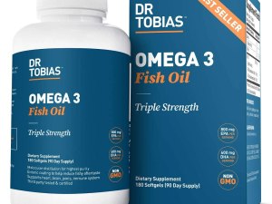 Dr Tobias Omega 3 Fish Oil Triple Strength, 2,000mg, Burpless, Non-GMO, NSF-Certified (180 Softgels)
